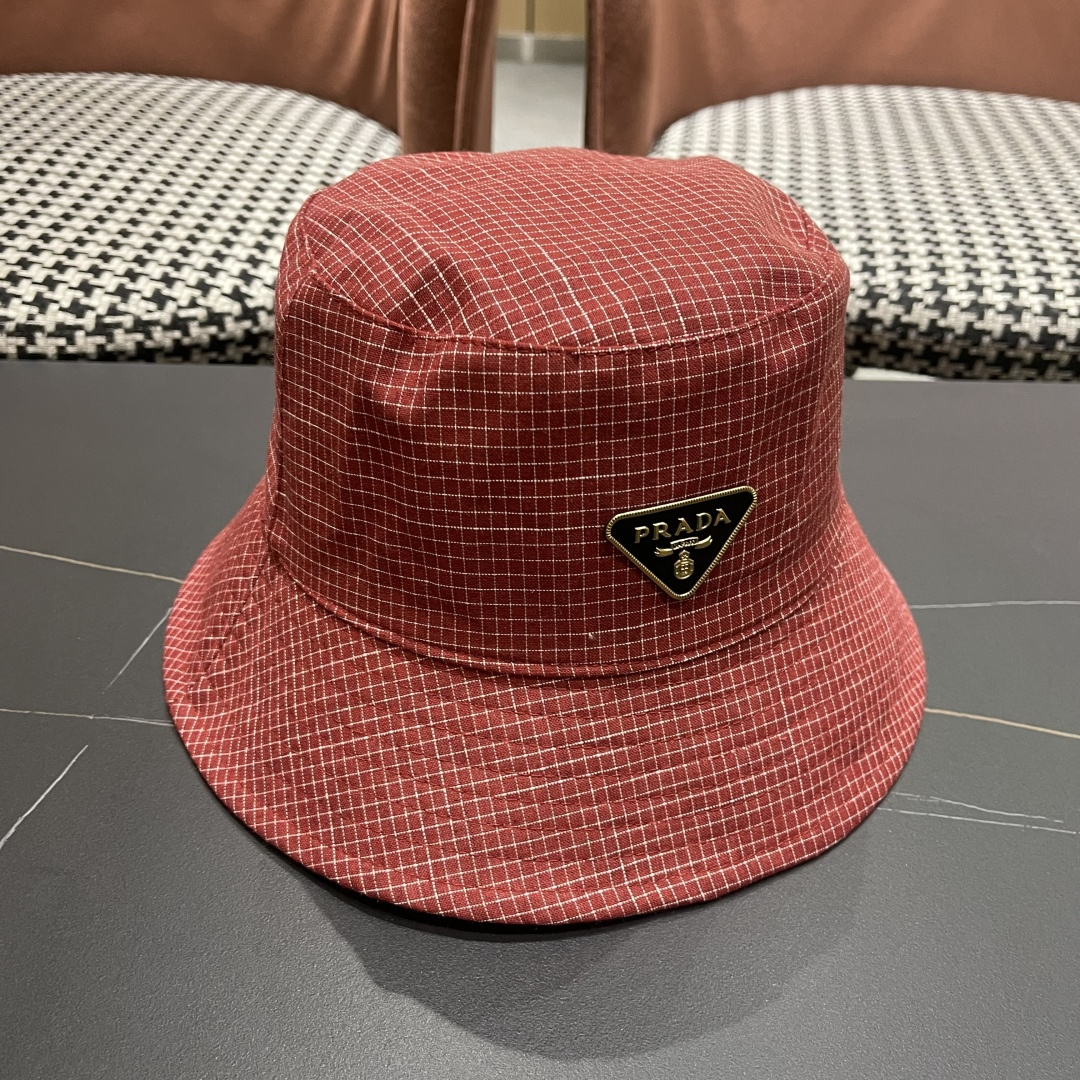  普拉达 韩版格子防晒帽子女夏季2025新款薄
款透气百搭遮阳盆帽时尚渔夫帽