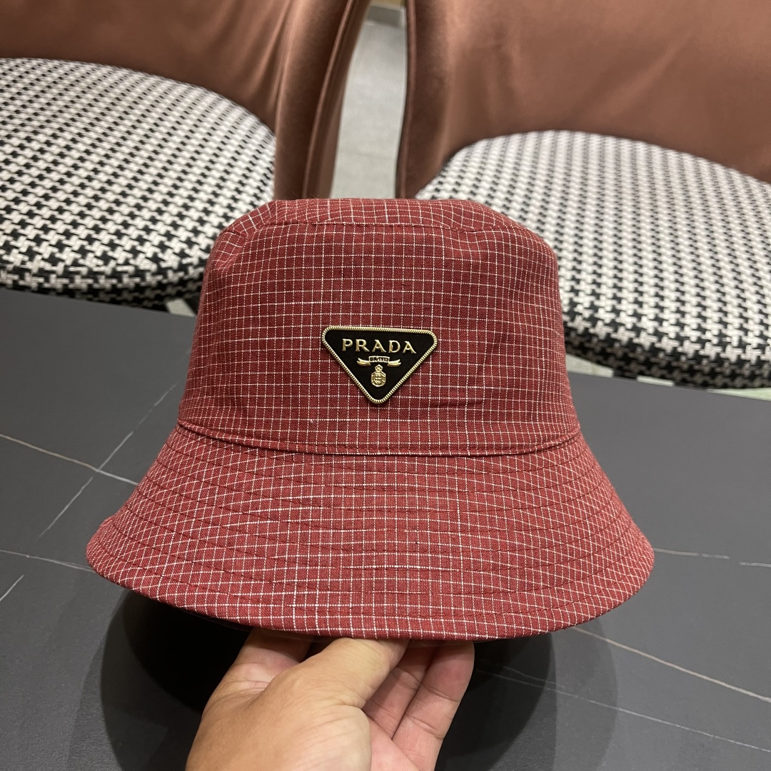  普拉达 韩版格子防晒帽子女夏季2025新款薄
款透气百搭遮阳盆帽时尚渔夫帽