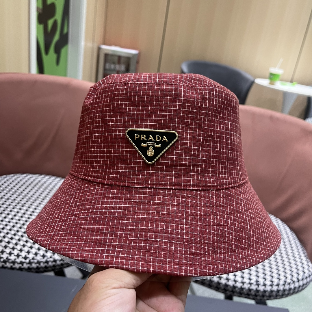  普拉达 韩版格子防晒帽子女夏季2025新款薄
款透气百搭遮阳盆帽时尚渔夫帽