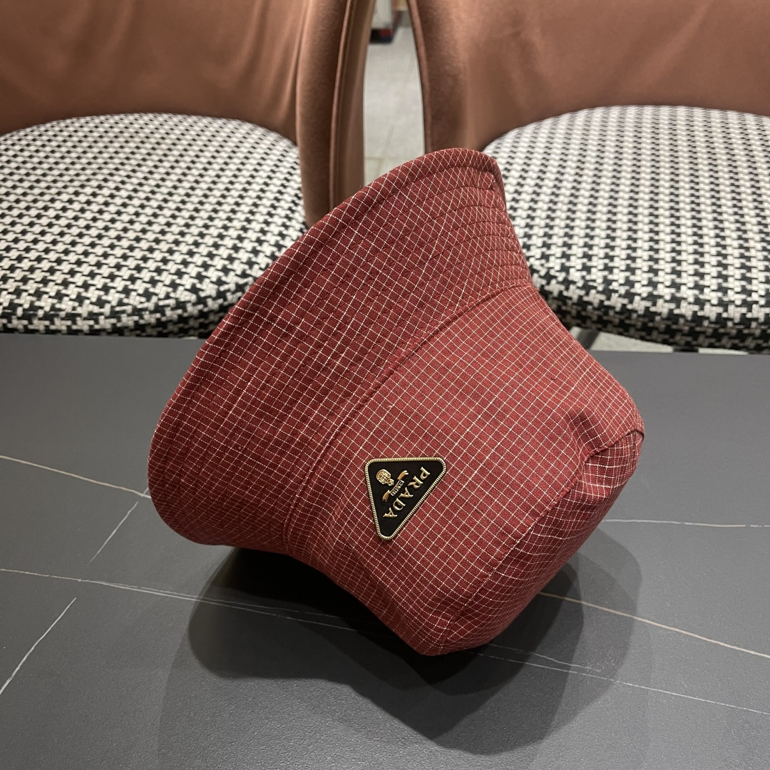  普拉达 韩版格子防晒帽子女夏季2025新款薄
款透气百搭遮阳盆帽时尚渔夫帽