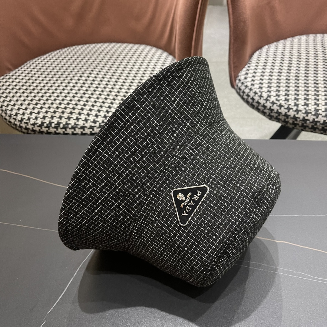  普拉达 韩版格子防晒帽子女夏季2025新款薄
款透气百搭遮阳盆帽时尚渔夫帽