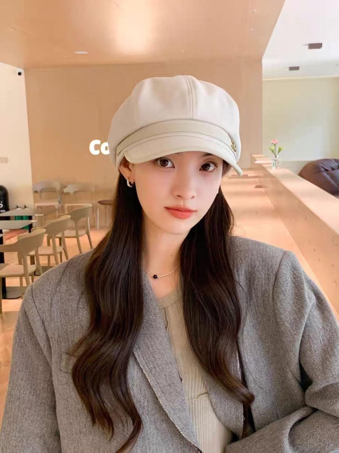  香奈儿 八角帽子女四季款棉质百搭贝雷帽英伦复古大头
围品脸小鸭舌报童帽