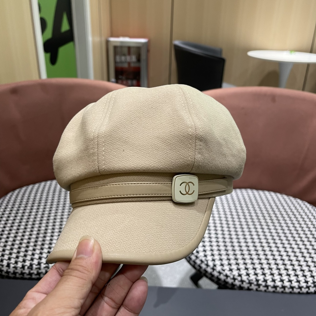  香奈儿 八角帽子女四季款棉质百搭贝雷帽英伦复古大头
围品脸小鸭舌报童帽