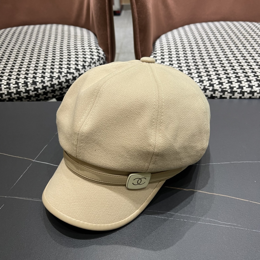  香奈儿 八角帽子女四季款棉质百搭贝雷帽英伦复古大头
围品脸小鸭舌报童帽