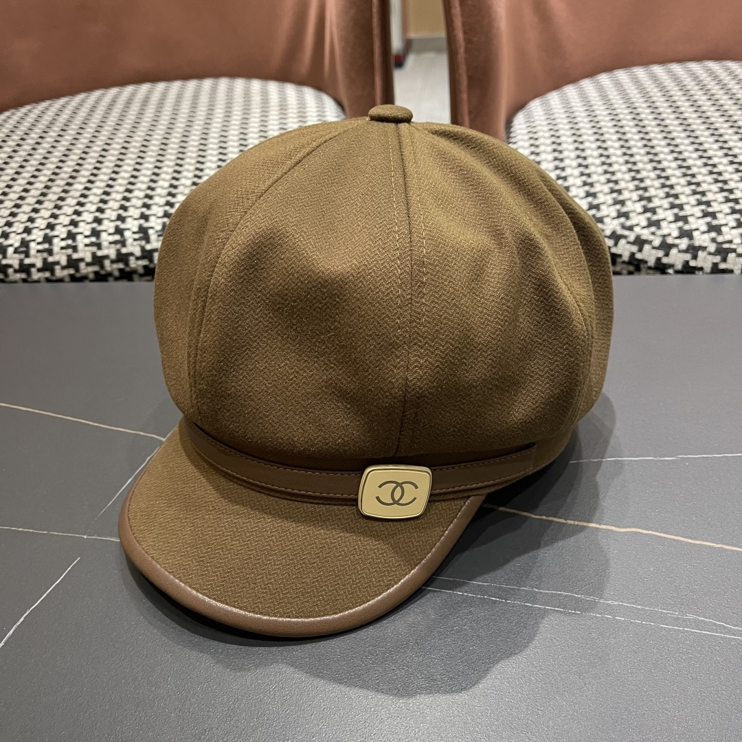  香奈儿 八角帽子女四季款棉质百搭贝雷帽英伦复古大头
围品脸小鸭舌报童帽