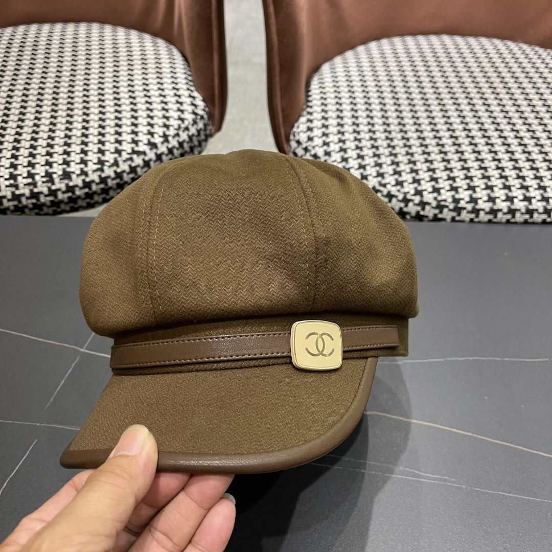  香奈儿 八角帽子女四季款棉质百搭贝雷帽英伦复古大头
围品脸小鸭舌报童帽