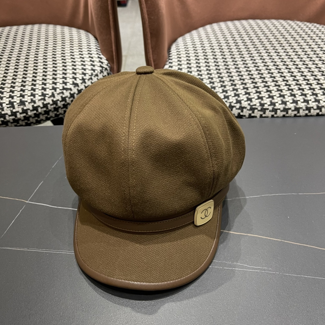  香奈儿 八角帽子女四季款棉质百搭贝雷帽英伦复古大头
围品脸小鸭舌报童帽