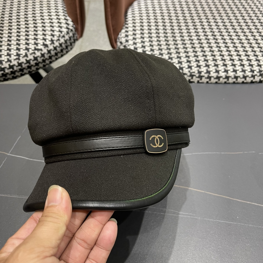  香奈儿 八角帽子女四季款棉质百搭贝雷帽英伦复古大头
围品脸小鸭舌报童帽