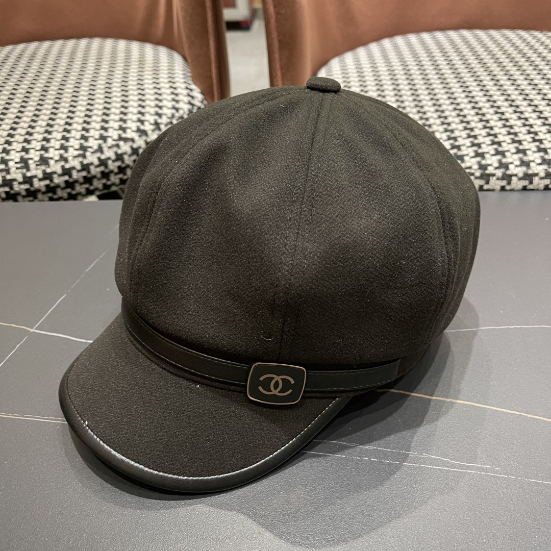  香奈儿 八角帽子女四季款棉质百搭贝雷帽英伦复古大头
围品脸小鸭舌报童帽