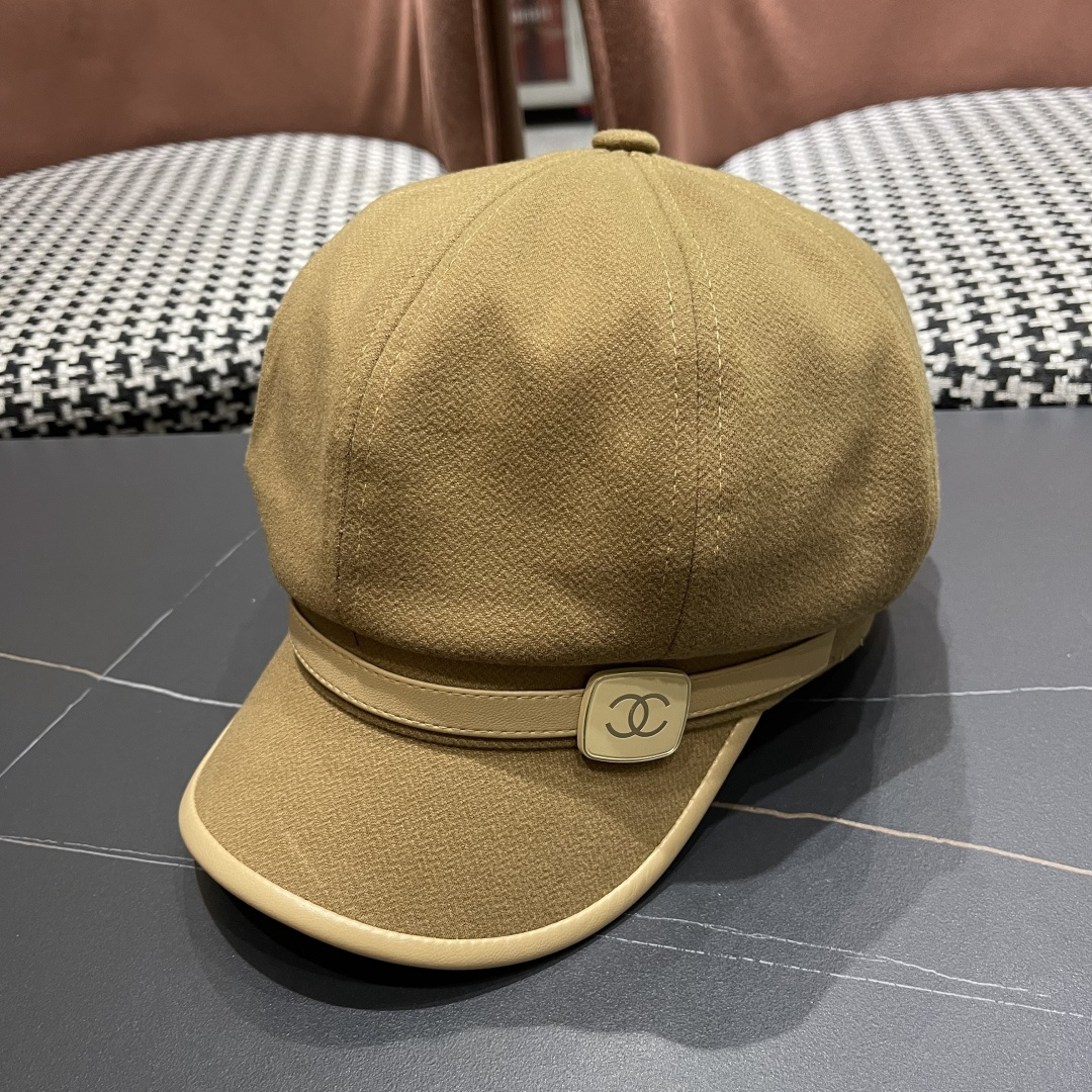  香奈儿 八角帽子女四季款棉质百搭贝雷帽英伦复古大头
围品脸小鸭舌报童帽