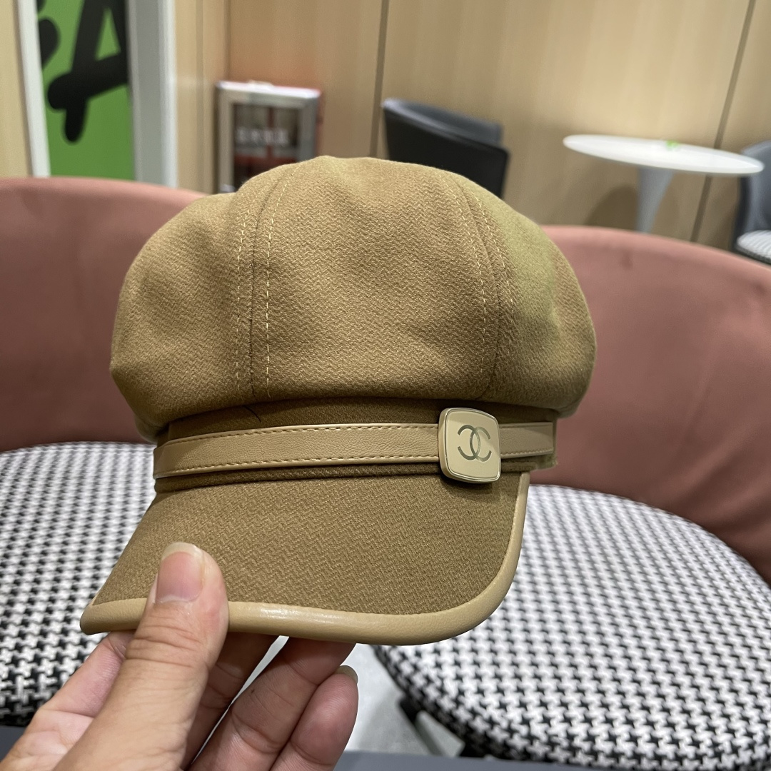  香奈儿 八角帽子女四季款棉质百搭贝雷帽英伦复古大头
围品脸小鸭舌报童帽