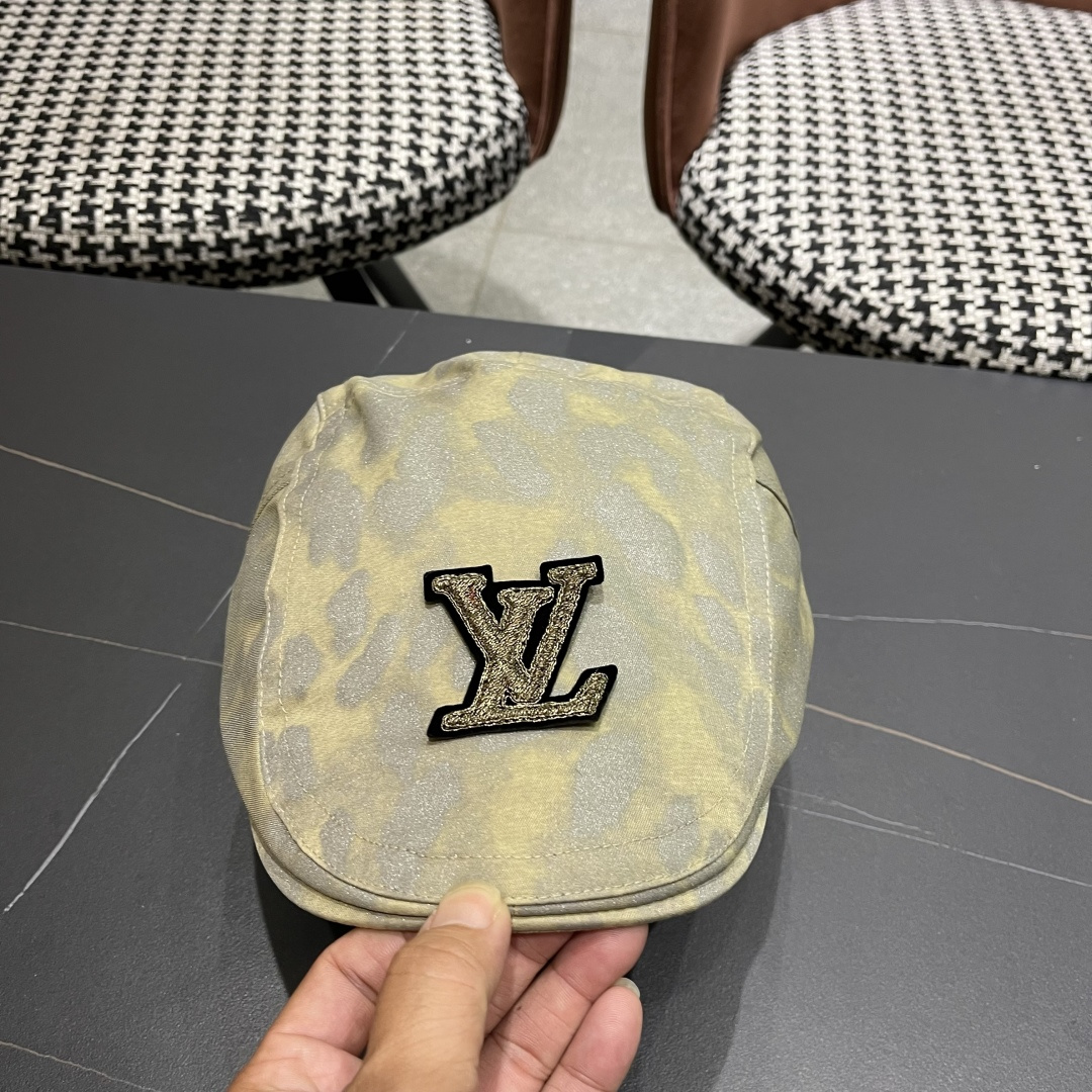  路易威登Lv 日系街头贝雷帽子复古时尚夏秋季百
搭嘻哈反戴鸭舌帽豹纹前迸帽女
