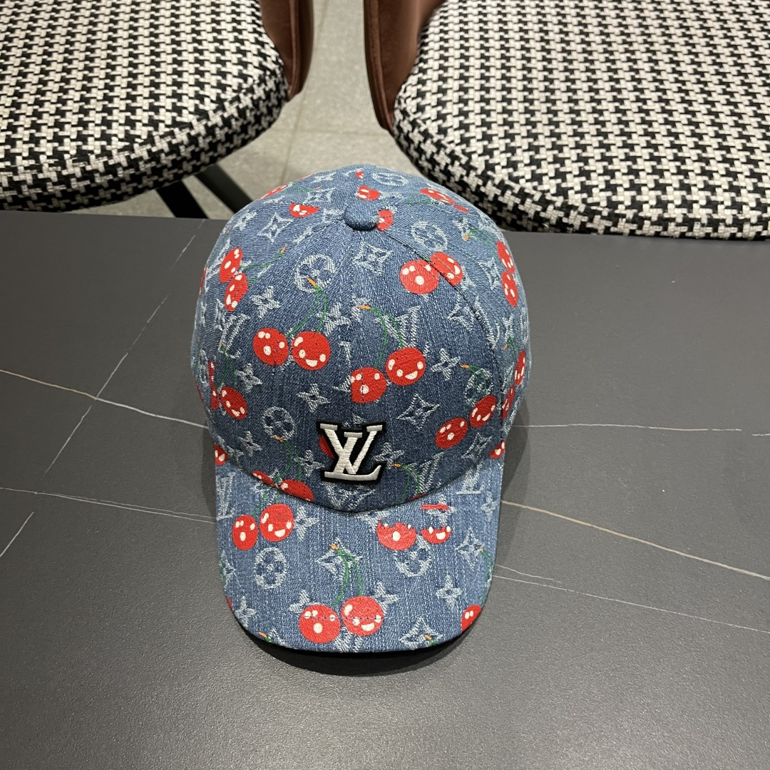  渔夫帽  棒球帽 Lv路易威登2025 新款可爱樱桃遮阳帽女透气渔夫帽牛仔蓝
度假旅游拍照棒球帽子