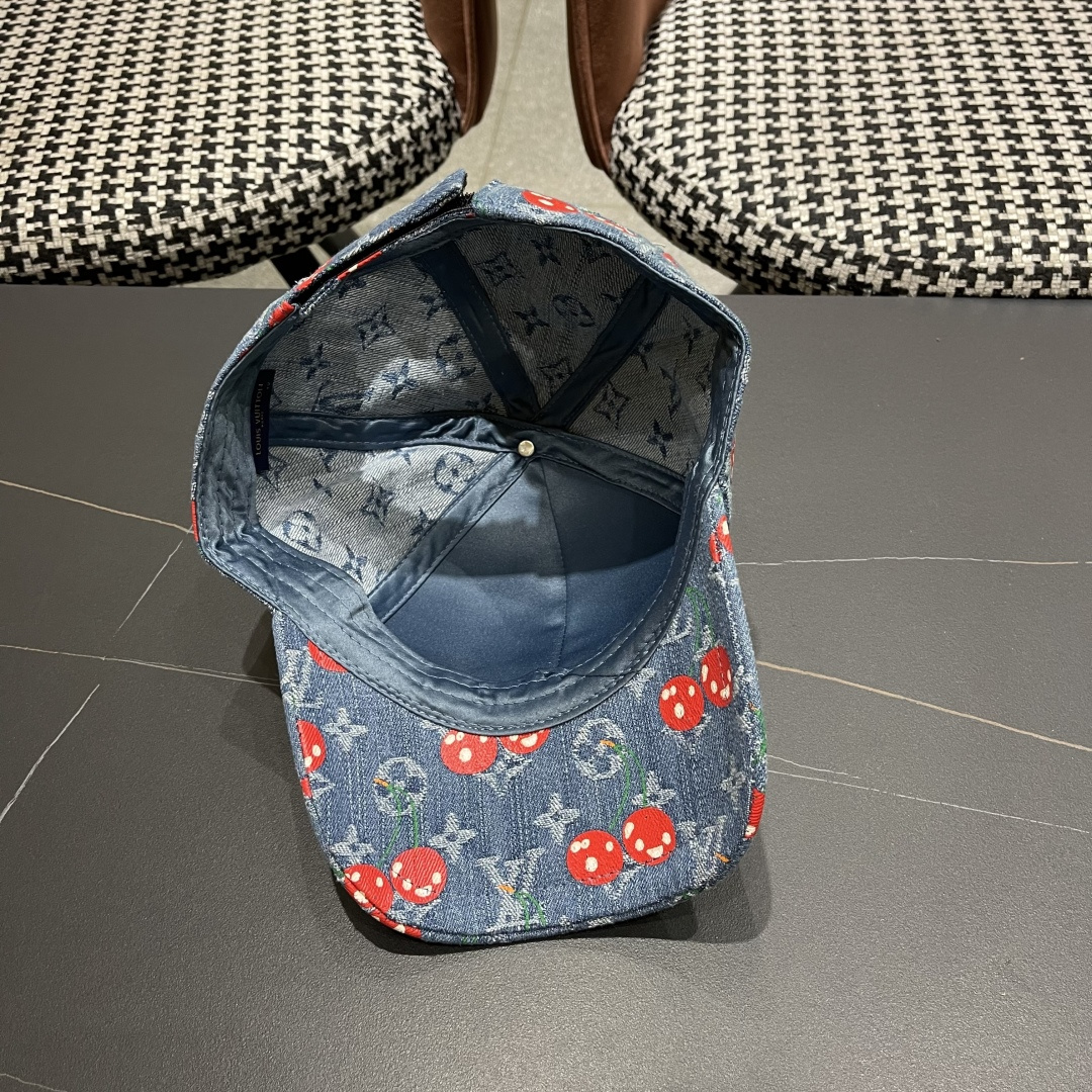  渔夫帽  棒球帽 Lv路易威登2025 新款可爱樱桃遮阳帽女透气渔夫帽牛仔蓝
度假旅游拍照棒球帽子