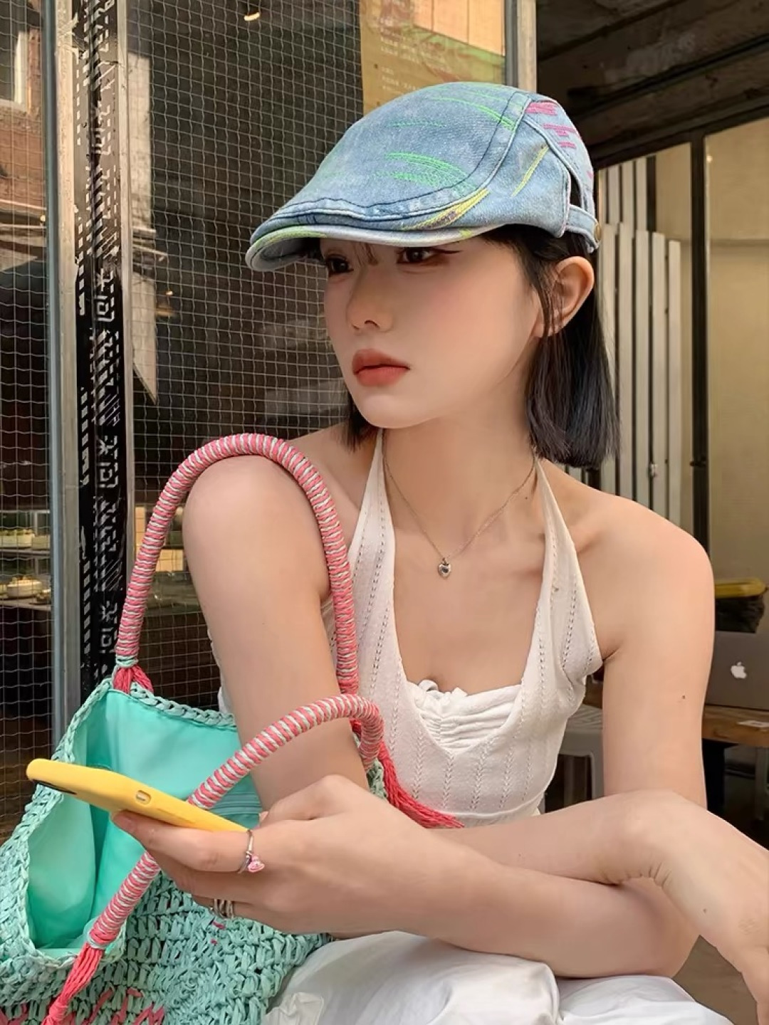  赛琳 2025时尚水洗牛仔前进帽女百搭显脸小反戴贝雷帽短
檐鸭舌帽画家报童帽