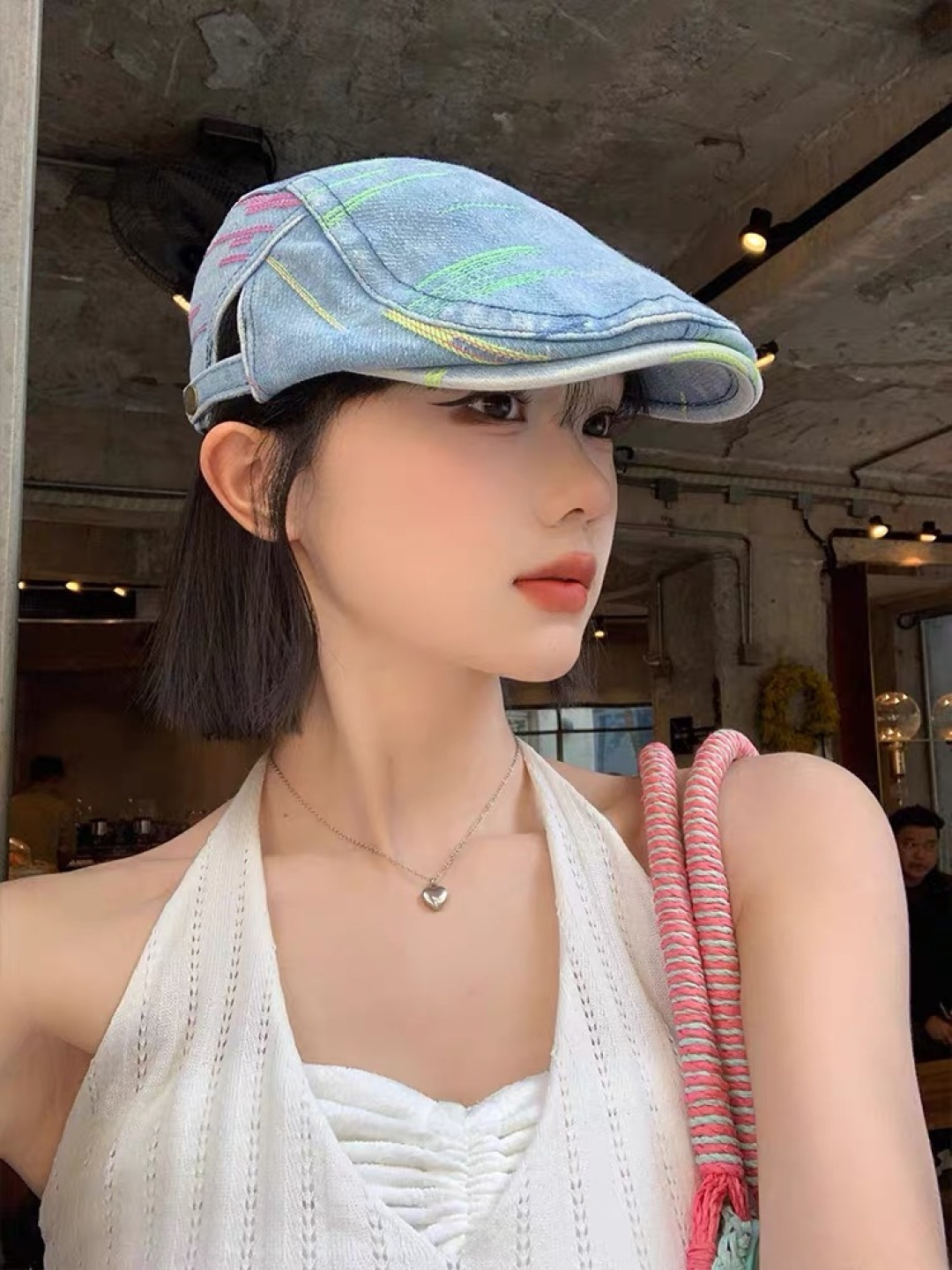  赛琳 2025时尚水洗牛仔前进帽女百搭显脸小反戴贝雷帽短
檐鸭舌帽画家报童帽