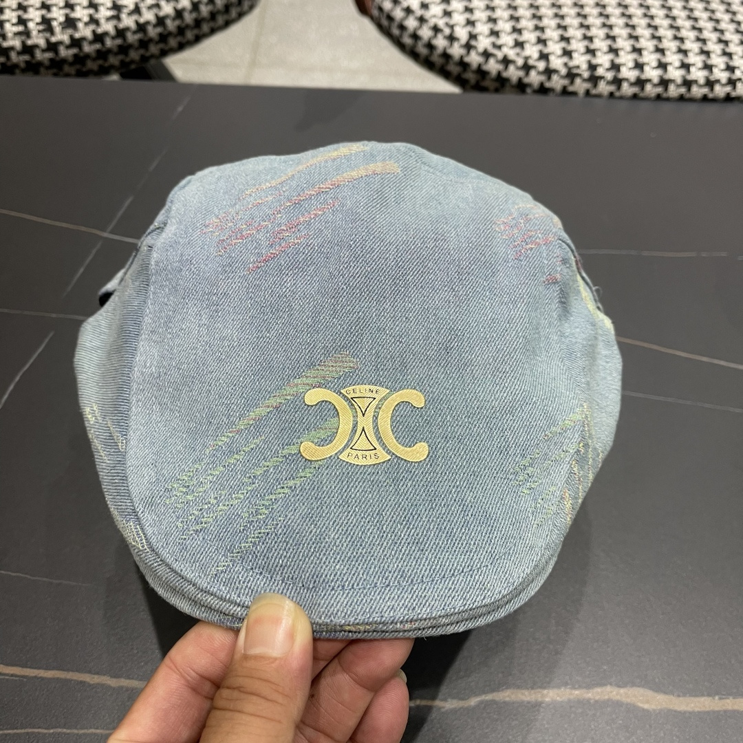  赛琳 2025时尚水洗牛仔前进帽女百搭显脸小反戴贝雷帽短
檐鸭舌帽画家报童帽