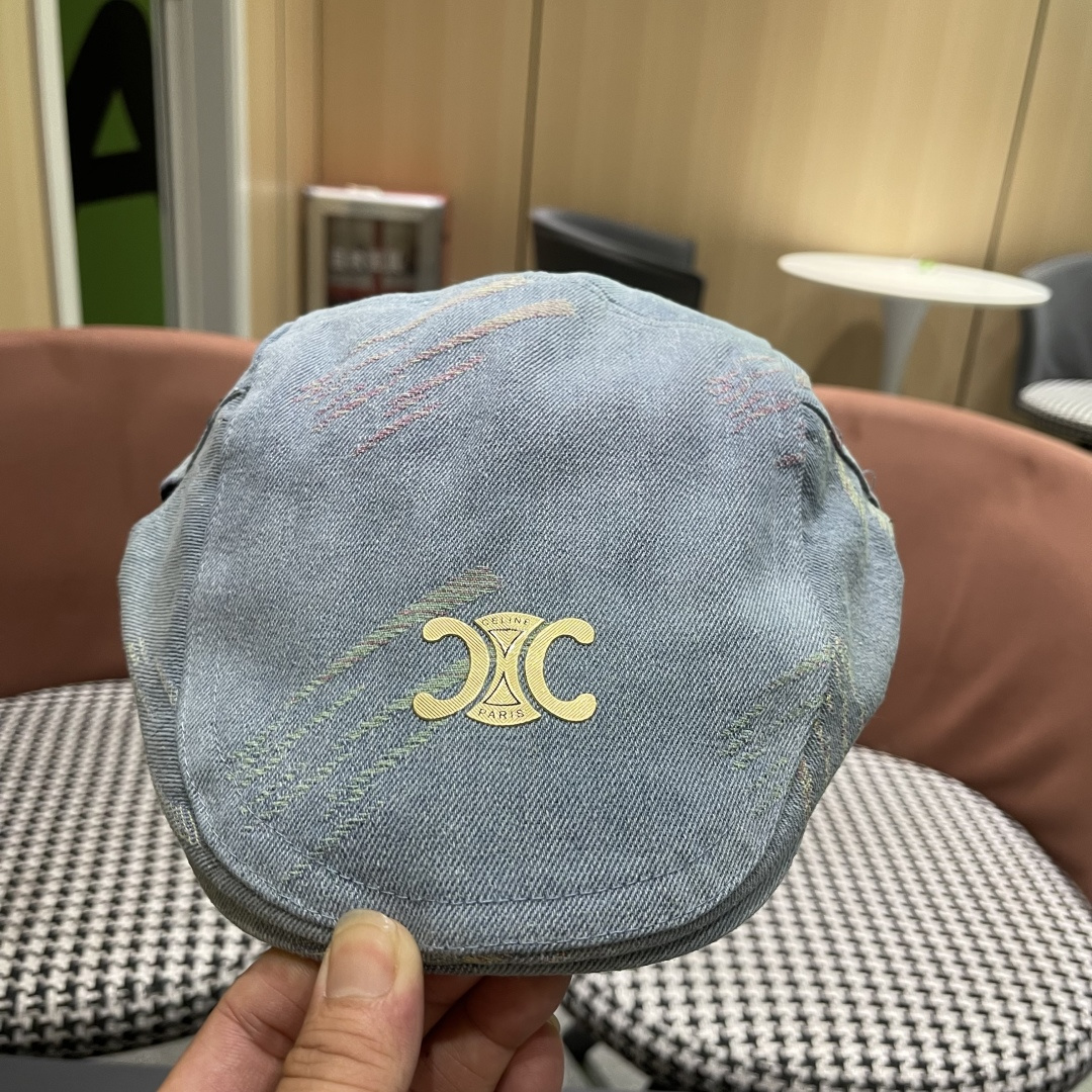  赛琳 2025时尚水洗牛仔前进帽女百搭显脸小反戴贝雷帽短
檐鸭舌帽画家报童帽