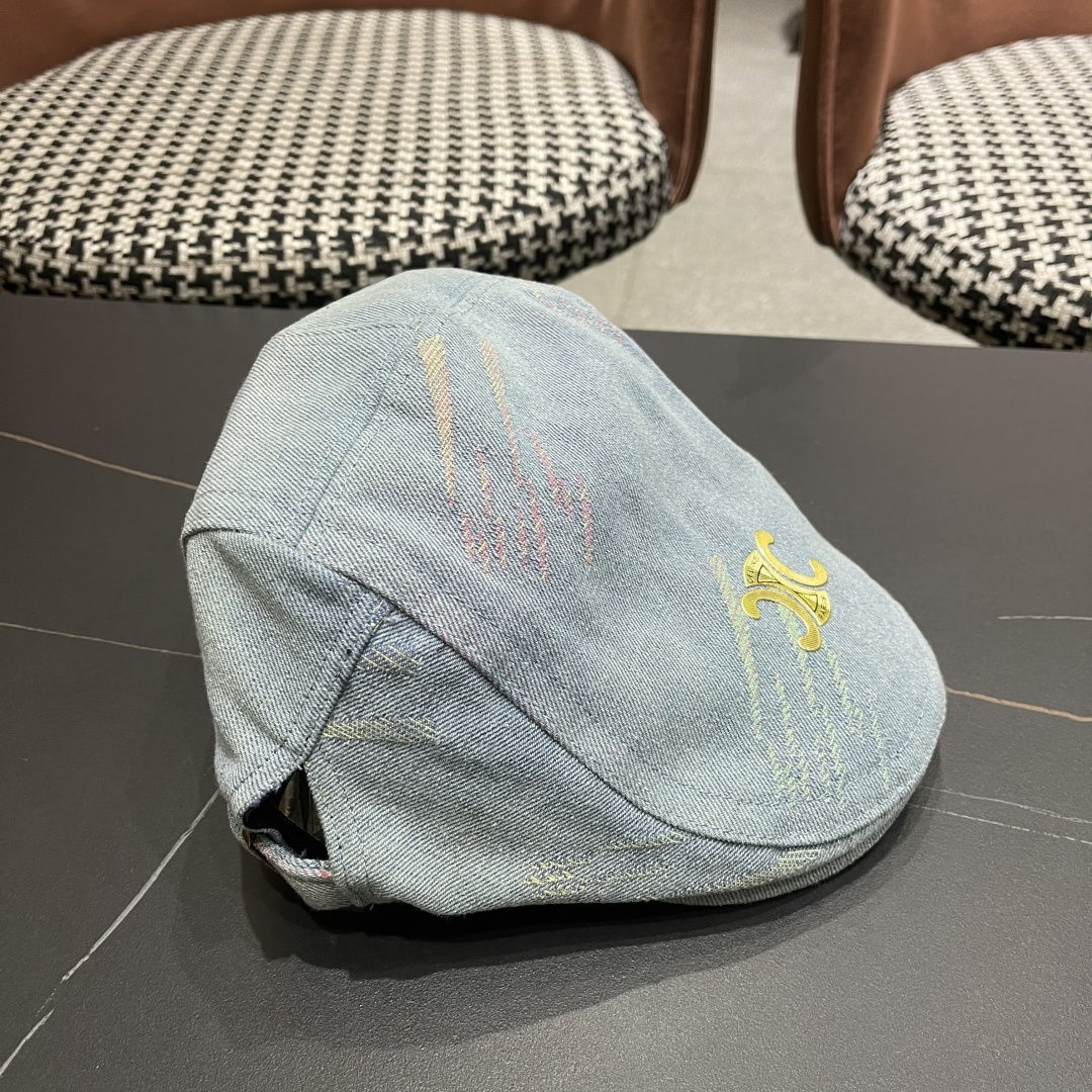  赛琳 2025时尚水洗牛仔前进帽女百搭显脸小反戴贝雷帽短
檐鸭舌帽画家报童帽