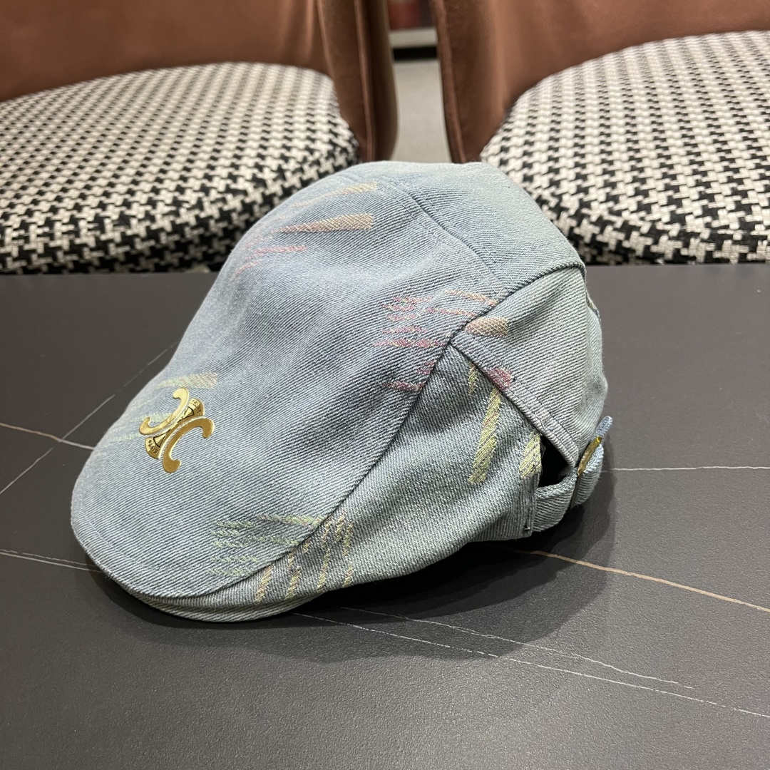  赛琳 2025时尚水洗牛仔前进帽女百搭显脸小反戴贝雷帽短
檐鸭舌帽画家报童帽