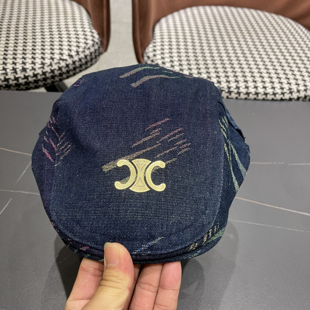  赛琳 2025时尚水洗牛仔前进帽女百搭显脸小反戴贝雷帽短
檐鸭舌帽画家报童帽