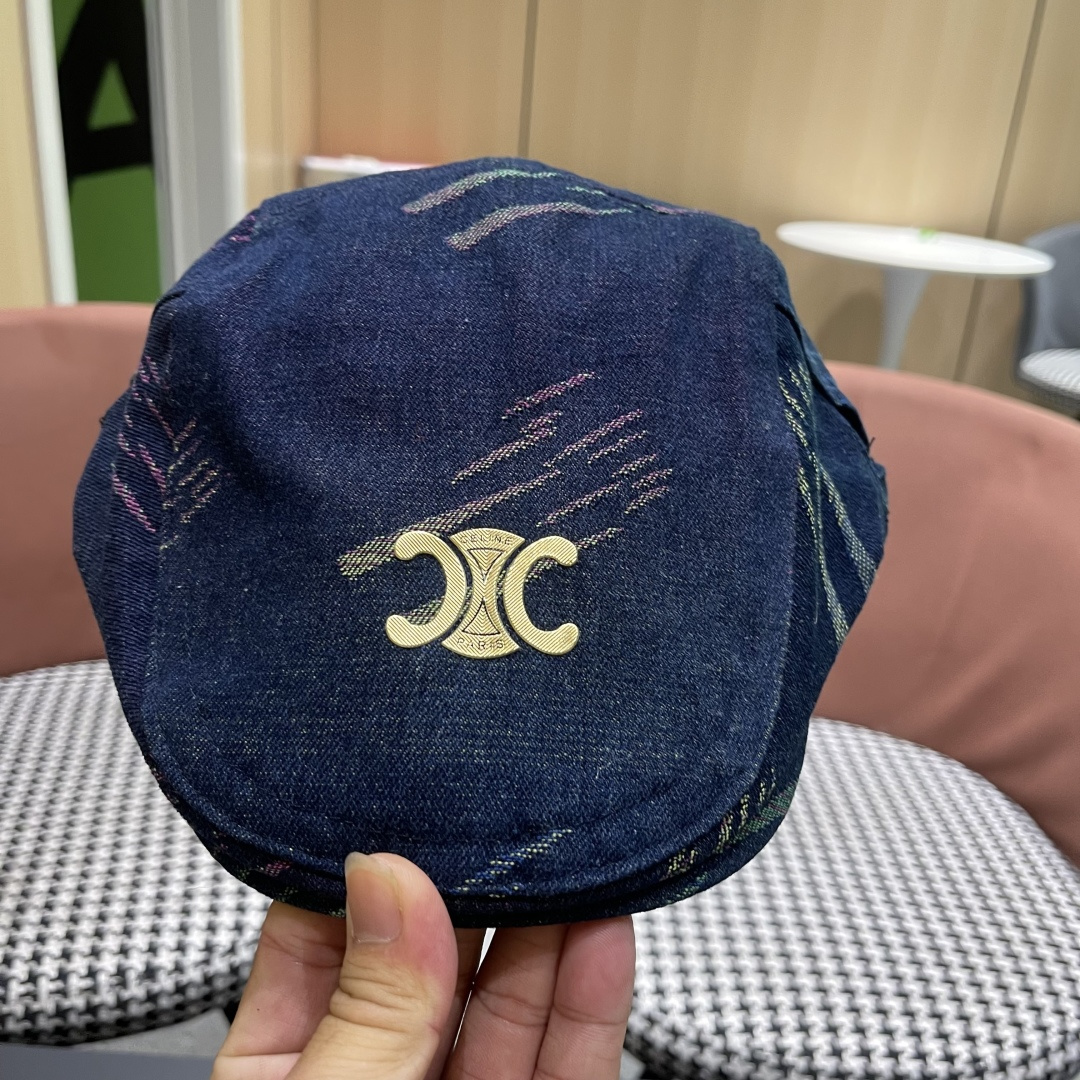  赛琳 2025时尚水洗牛仔前进帽女百搭显脸小反戴贝雷帽短
檐鸭舌帽画家报童帽