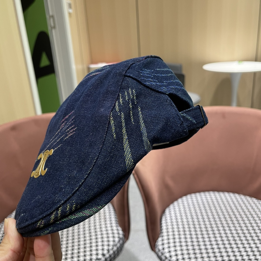  赛琳 2025时尚水洗牛仔前进帽女百搭显脸小反戴贝雷帽短
檐鸭舌帽画家报童帽