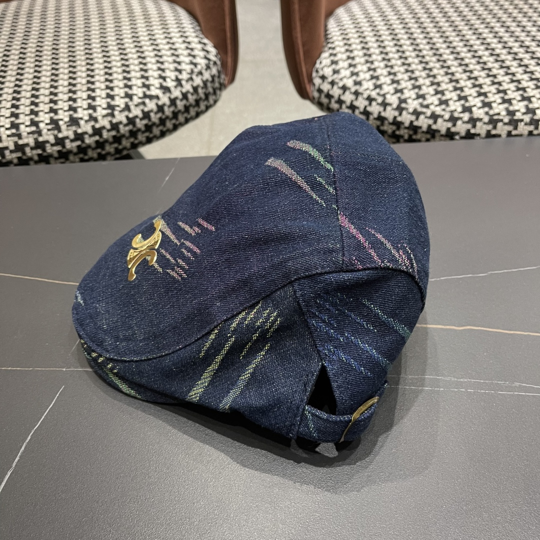  赛琳 2025时尚水洗牛仔前进帽女百搭显脸小反戴贝雷帽短
檐鸭舌帽画家报童帽