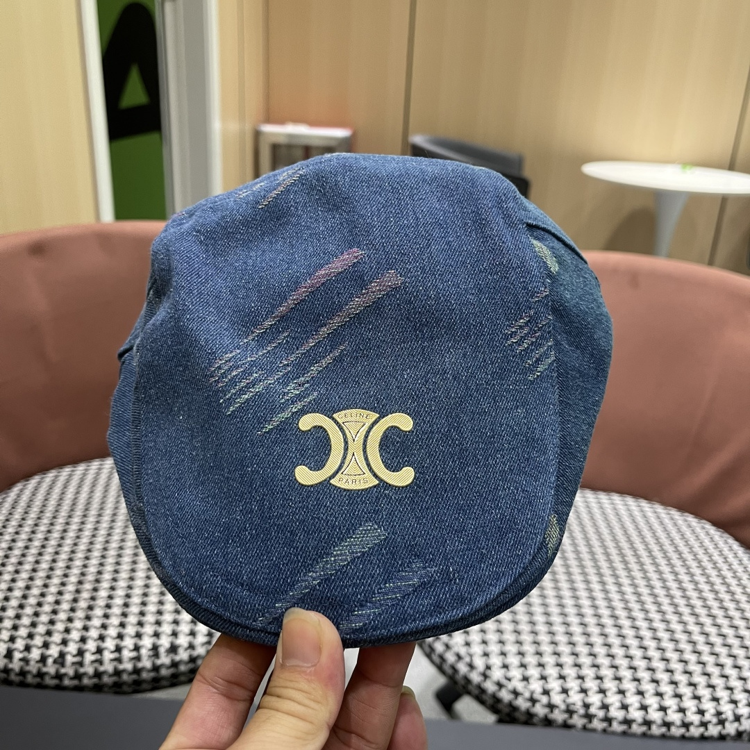  赛琳 2025时尚水洗牛仔前进帽女百搭显脸小反戴贝雷帽短
檐鸭舌帽画家报童帽