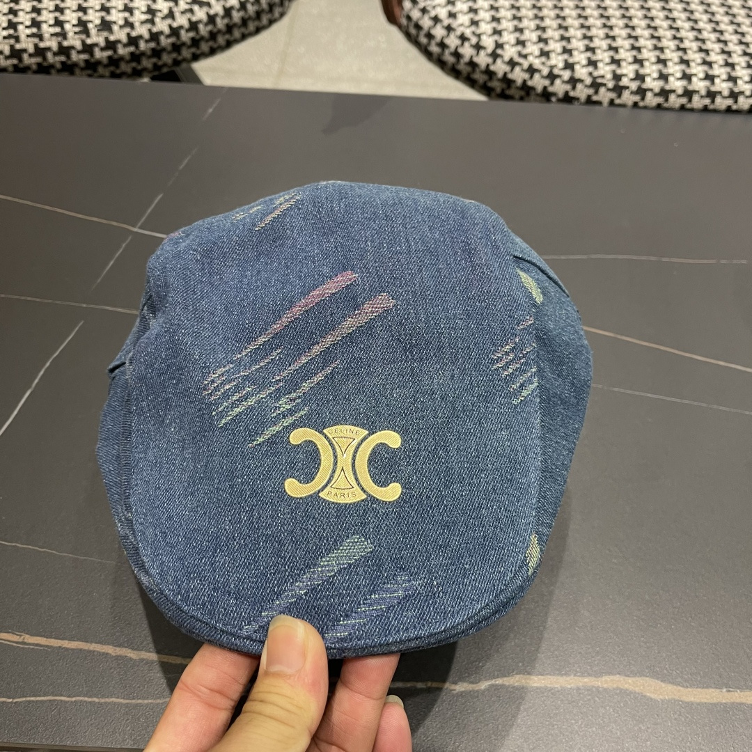  赛琳 2025时尚水洗牛仔前进帽女百搭显脸小反戴贝雷帽短
檐鸭舌帽画家报童帽