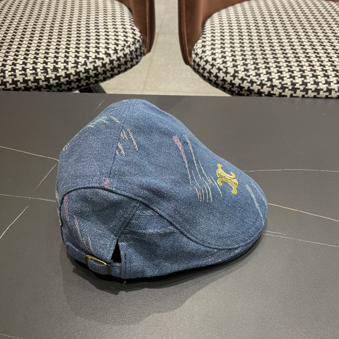  赛琳 2025时尚水洗牛仔前进帽女百搭显脸小反戴贝雷帽短
檐鸭舌帽画家报童帽