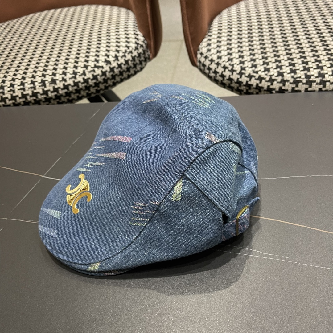  赛琳 2025时尚水洗牛仔前进帽女百搭显脸小反戴贝雷帽短
檐鸭舌帽画家报童帽