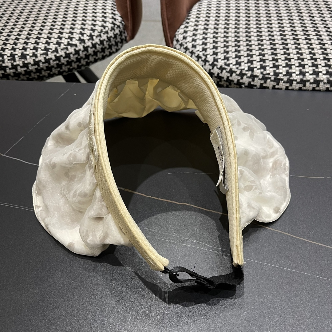  赛琳 夏季新款女花朵出游可收纳发箍贝壳帽空顶防晒
帽百搭遮阳帽沙滩帽