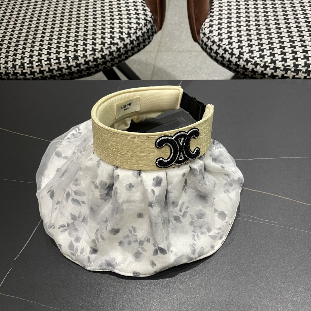  赛琳 夏季新款女花朵出游可收纳发箍贝壳帽空顶防晒
帽百搭遮阳帽沙滩帽