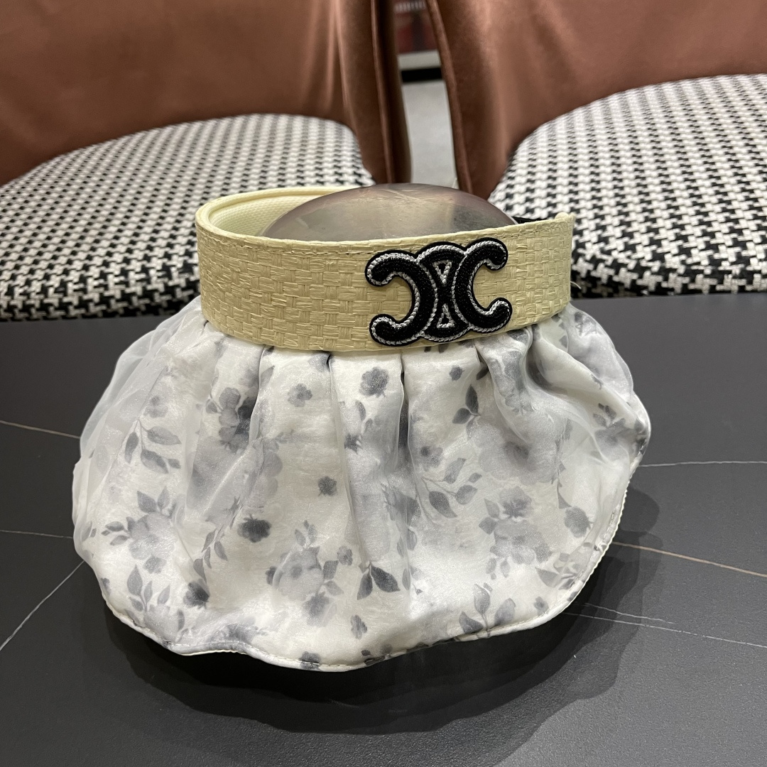  赛琳 夏季新款女花朵出游可收纳发箍贝壳帽空顶防晒
帽百搭遮阳帽沙滩帽