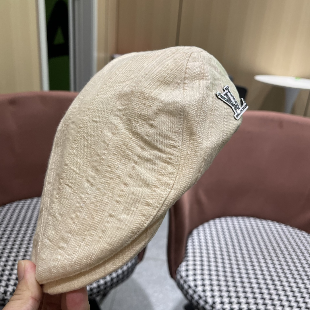  Lv路易威登 博主同款前进帽女夏透气复古ins韩版英伦
贝雷帽米色反戴鸭舌帽男