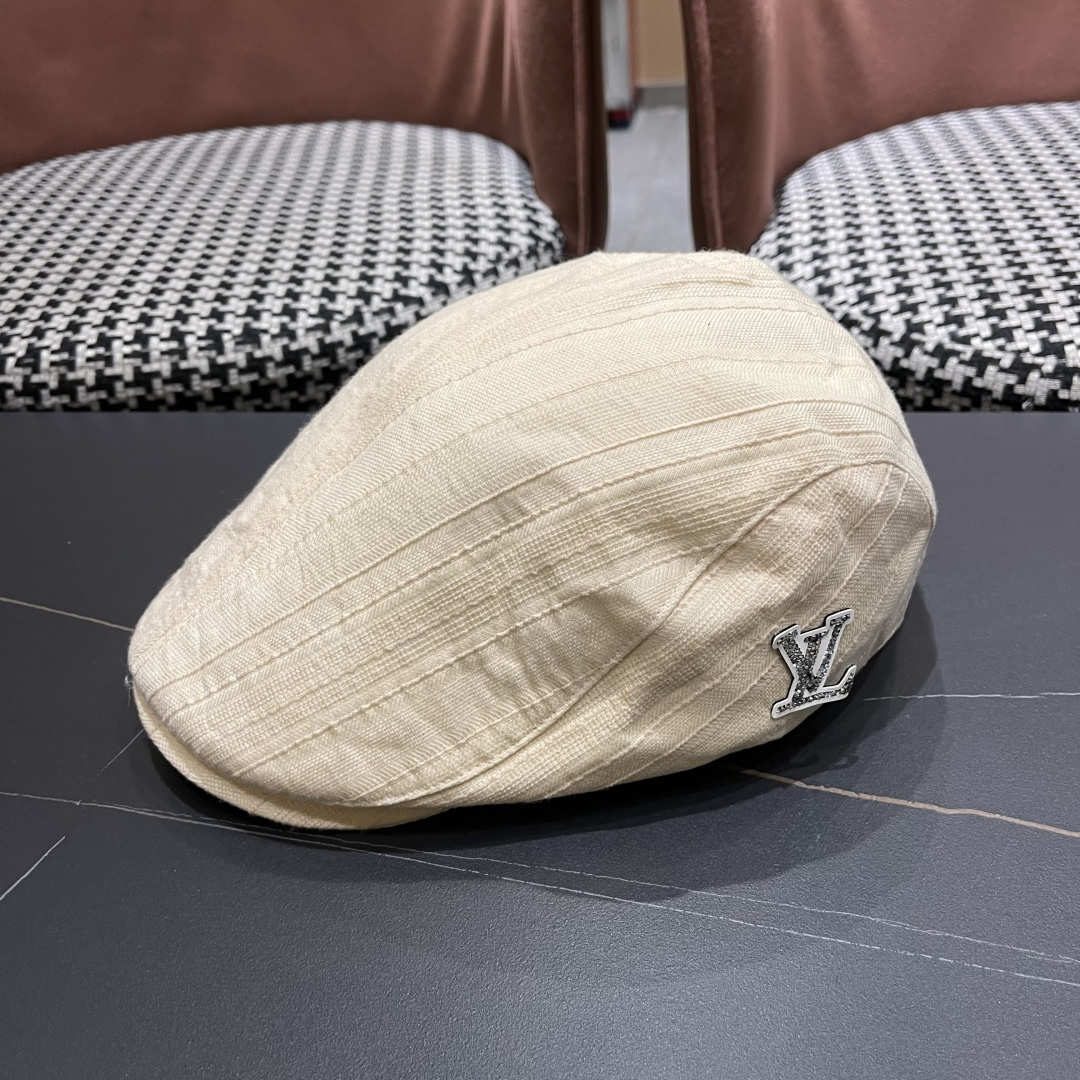  Lv路易威登 博主同款前进帽女夏透气复古ins韩版英伦
贝雷帽米色反戴鸭舌帽男
