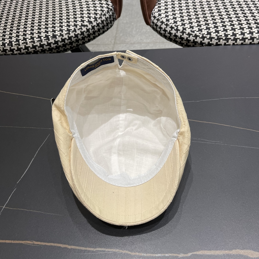  Lv路易威登 博主同款前进帽女夏透气复古ins韩版英伦
贝雷帽米色反戴鸭舌帽男