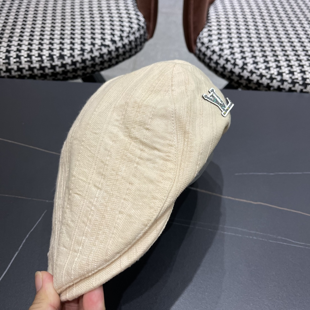  Lv路易威登 博主同款前进帽女夏透气复古ins韩版英伦
贝雷帽米色反戴鸭舌帽男