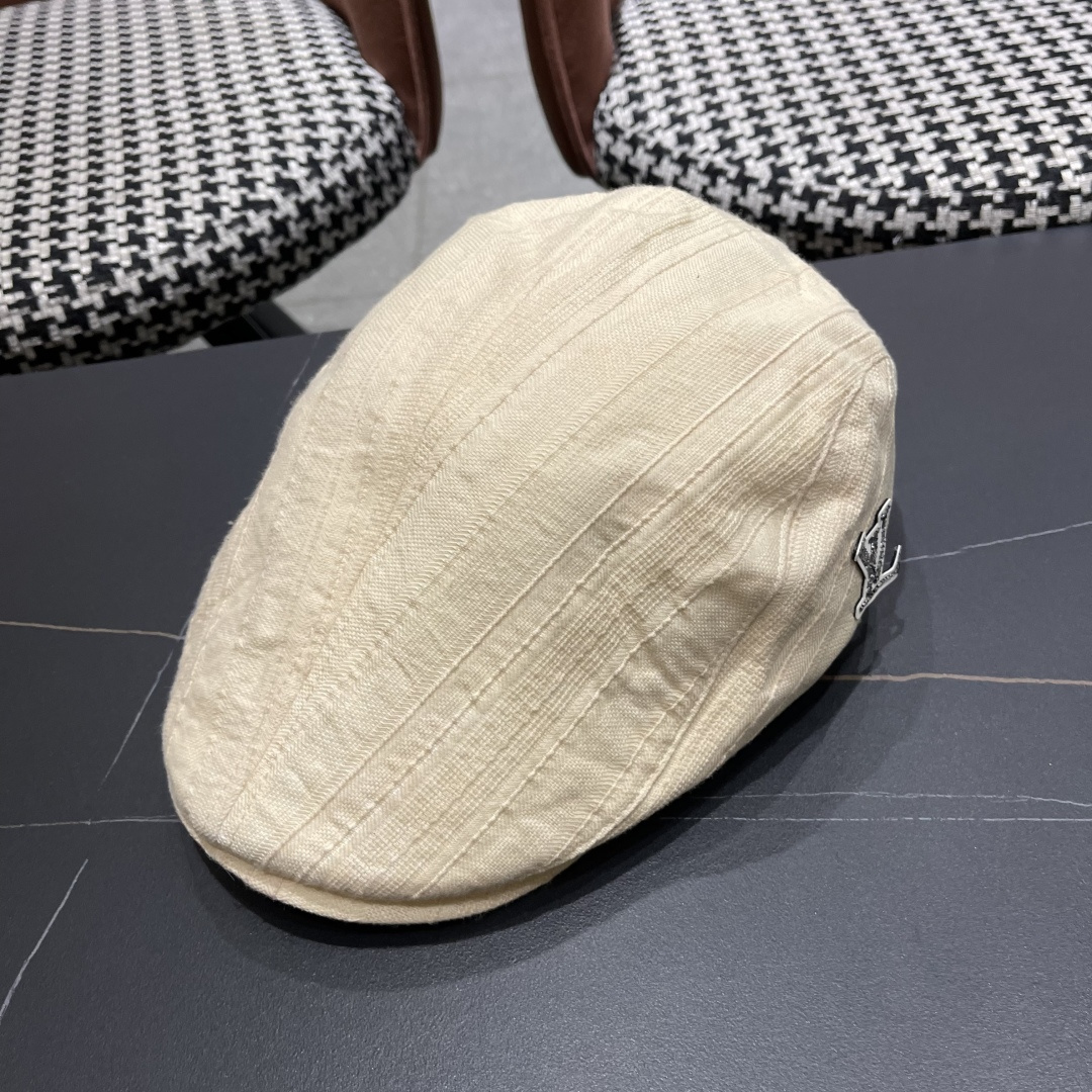  Lv路易威登 博主同款前进帽女夏透气复古ins韩版英伦
贝雷帽米色反戴鸭舌帽男