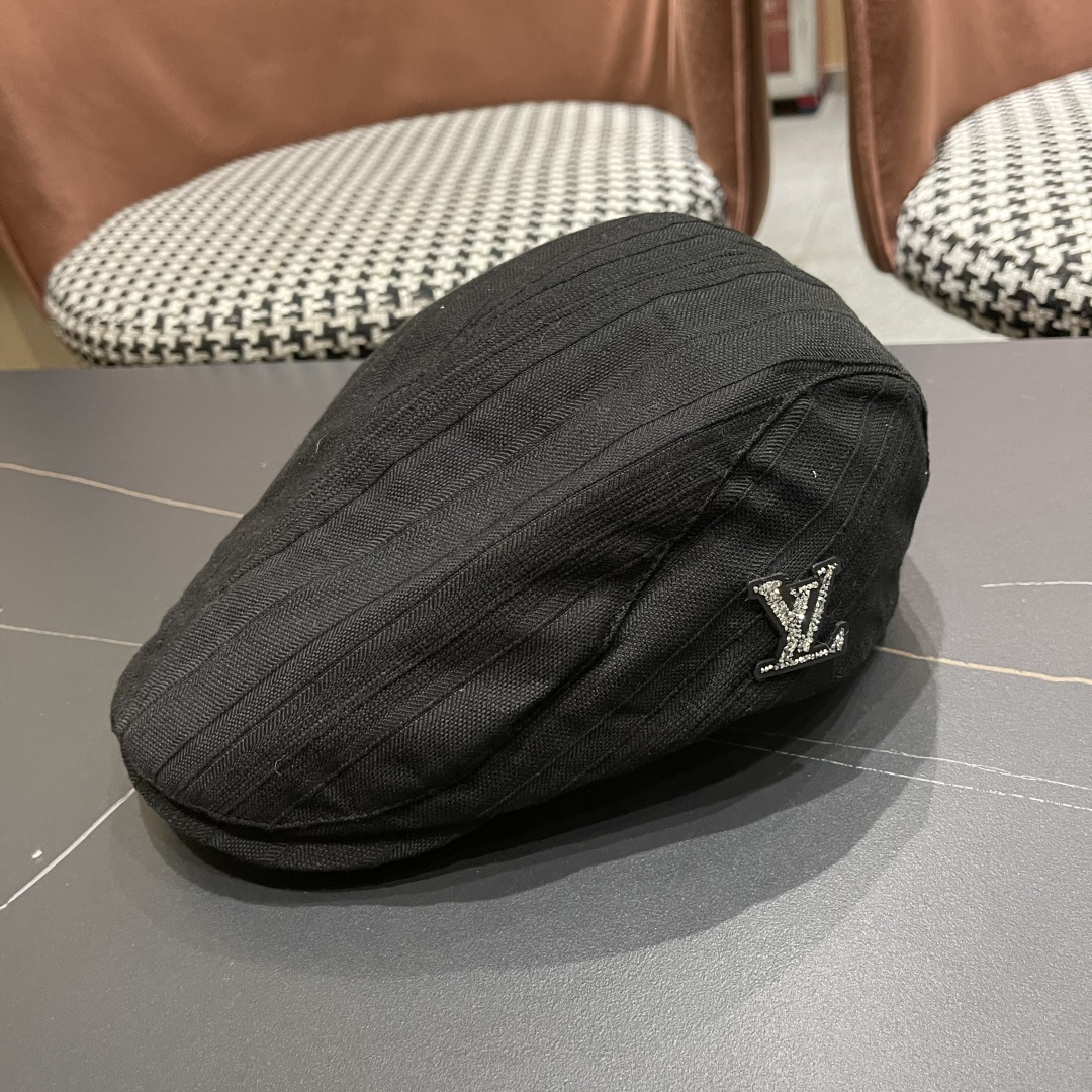  Lv路易威登 博主同款前进帽女夏透气复古ins韩版英伦
贝雷帽米色反戴鸭舌帽男