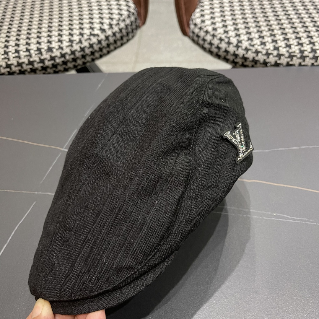  Lv路易威登 博主同款前进帽女夏透气复古ins韩版英伦
贝雷帽米色反戴鸭舌帽男