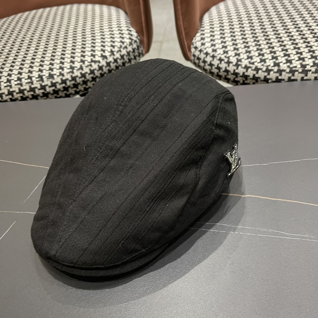  Lv路易威登 博主同款前进帽女夏透气复古ins韩版英伦
贝雷帽米色反戴鸭舌帽男