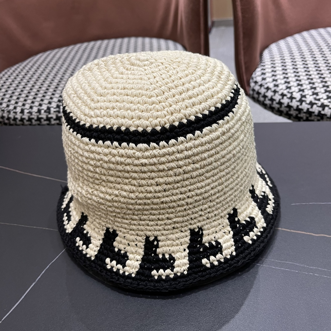  芬迪 春秋韩版手工编织小众绣花盆帽薄款气质出街显
脸小渔夫帽毛线帽潮