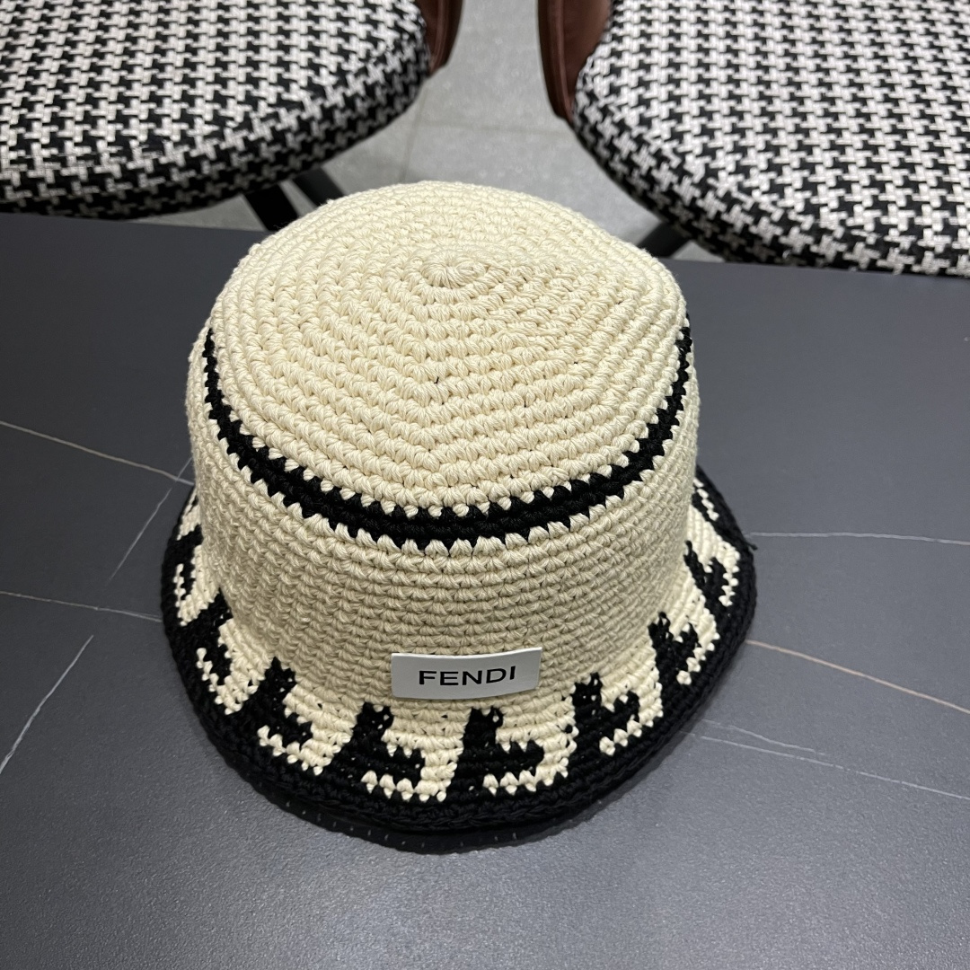  芬迪 春秋韩版手工编织小众绣花盆帽薄款气质出街显
脸小渔夫帽毛线帽潮
