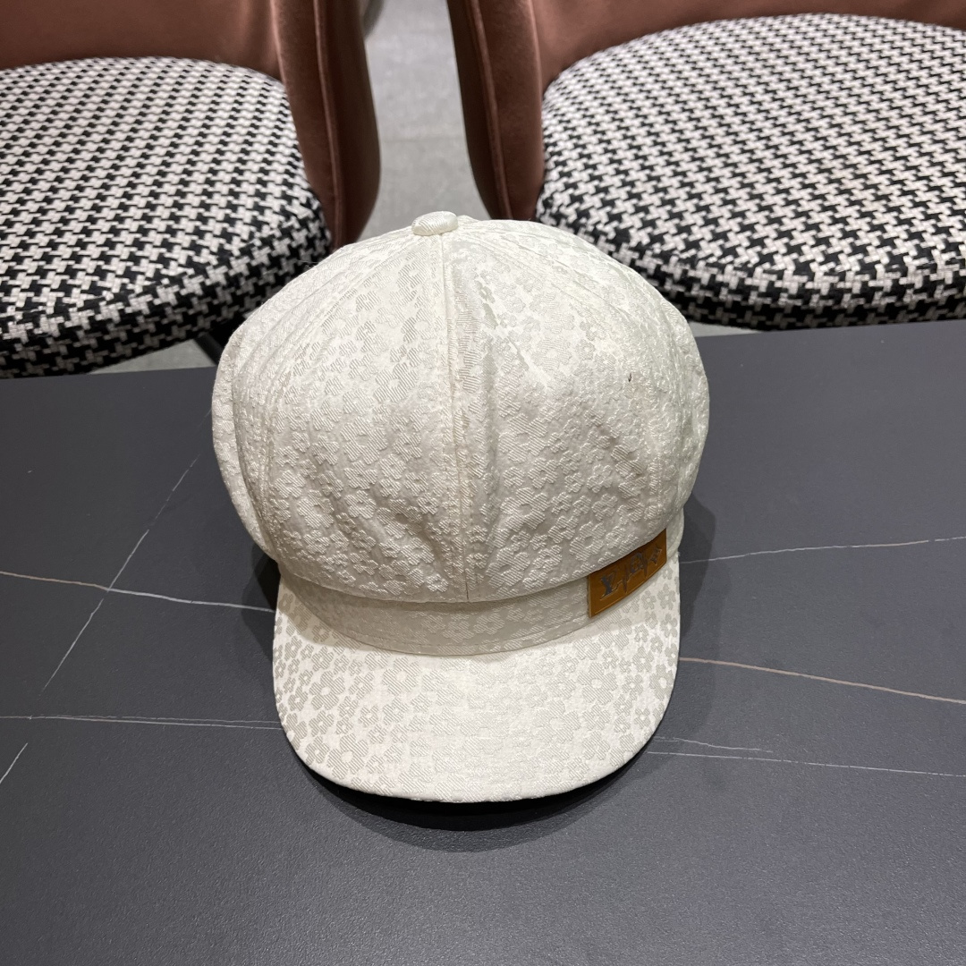  Lv路易威登 碎花蕾丝贝雷帽女夏季薄款透气品脸小八角
帽韩版百搭报童画家帽子
