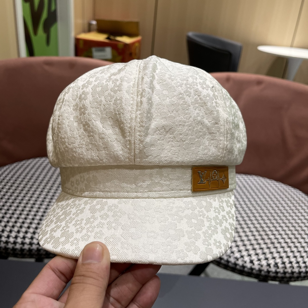  Lv路易威登 碎花蕾丝贝雷帽女夏季薄款透气品脸小八角
帽韩版百搭报童画家帽子