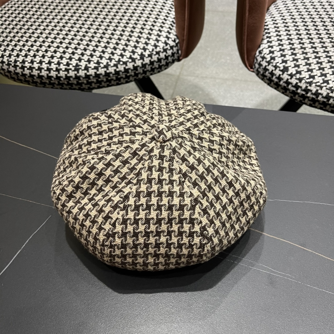  香奈儿 千鸟格云朵八角帽子女时尚秋冬复古英伦画家帽
韩版时尚百搭贝雷帽