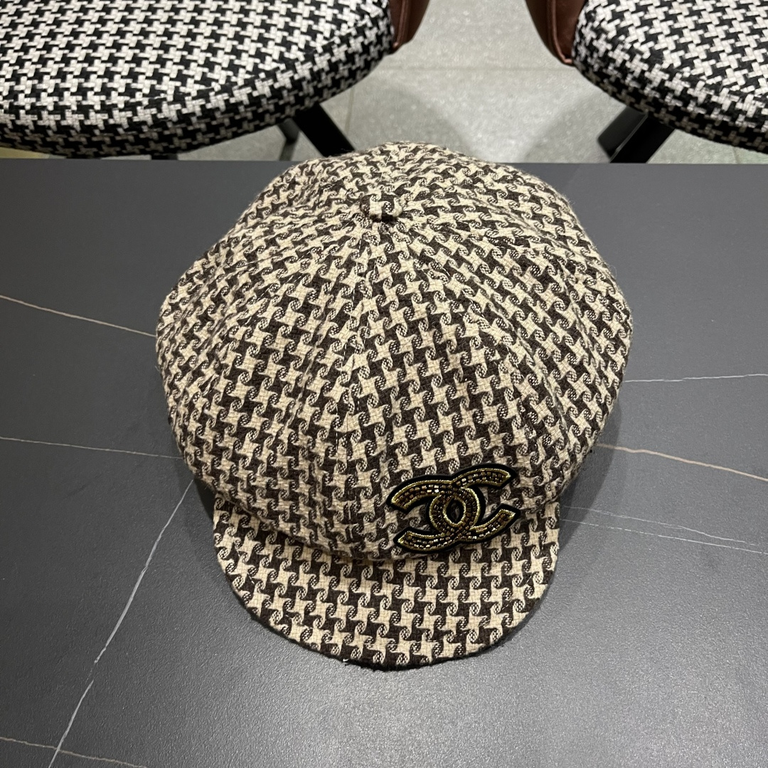  香奈儿 千鸟格云朵八角帽子女时尚秋冬复古英伦画家帽
韩版时尚百搭贝雷帽