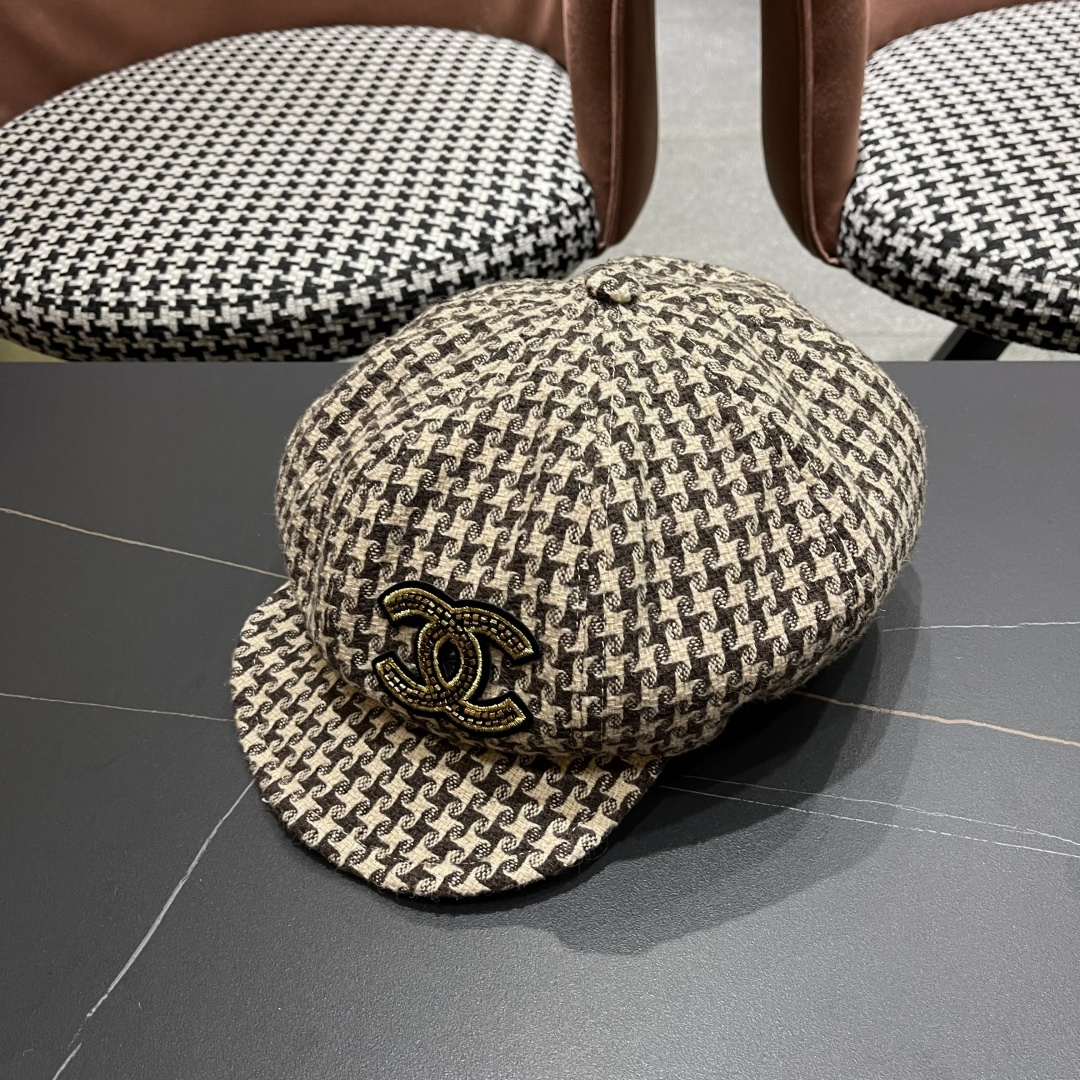  香奈儿 千鸟格云朵八角帽子女时尚秋冬复古英伦画家帽
韩版时尚百搭贝雷帽